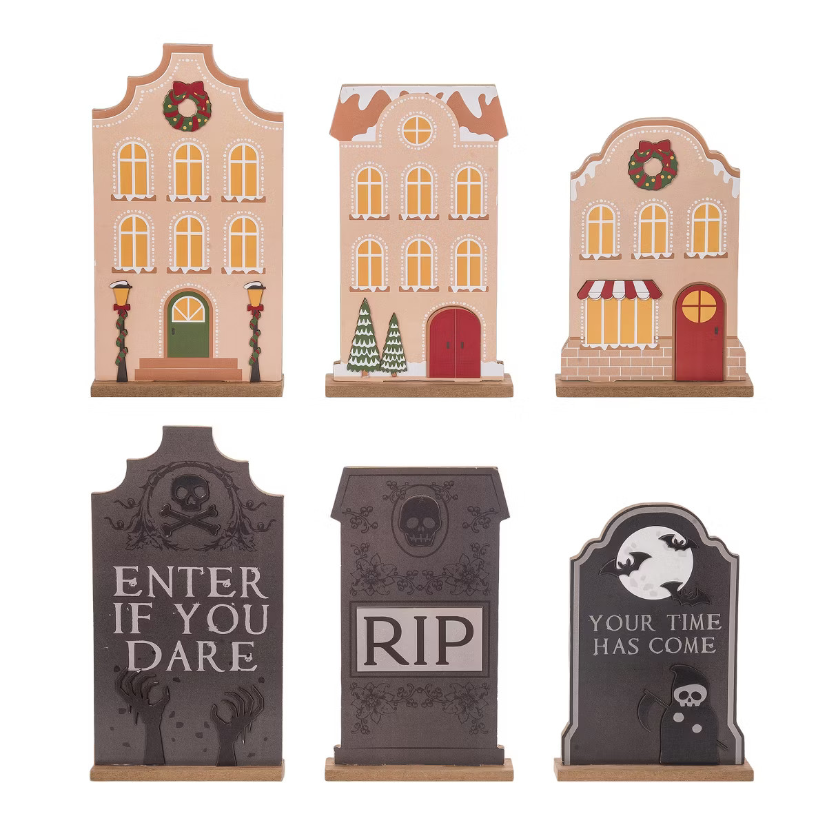 Transpac MDF Reversible House Set of 3 Decorative Objects for Halloween Multicolor Tabletop Sculp... | Target