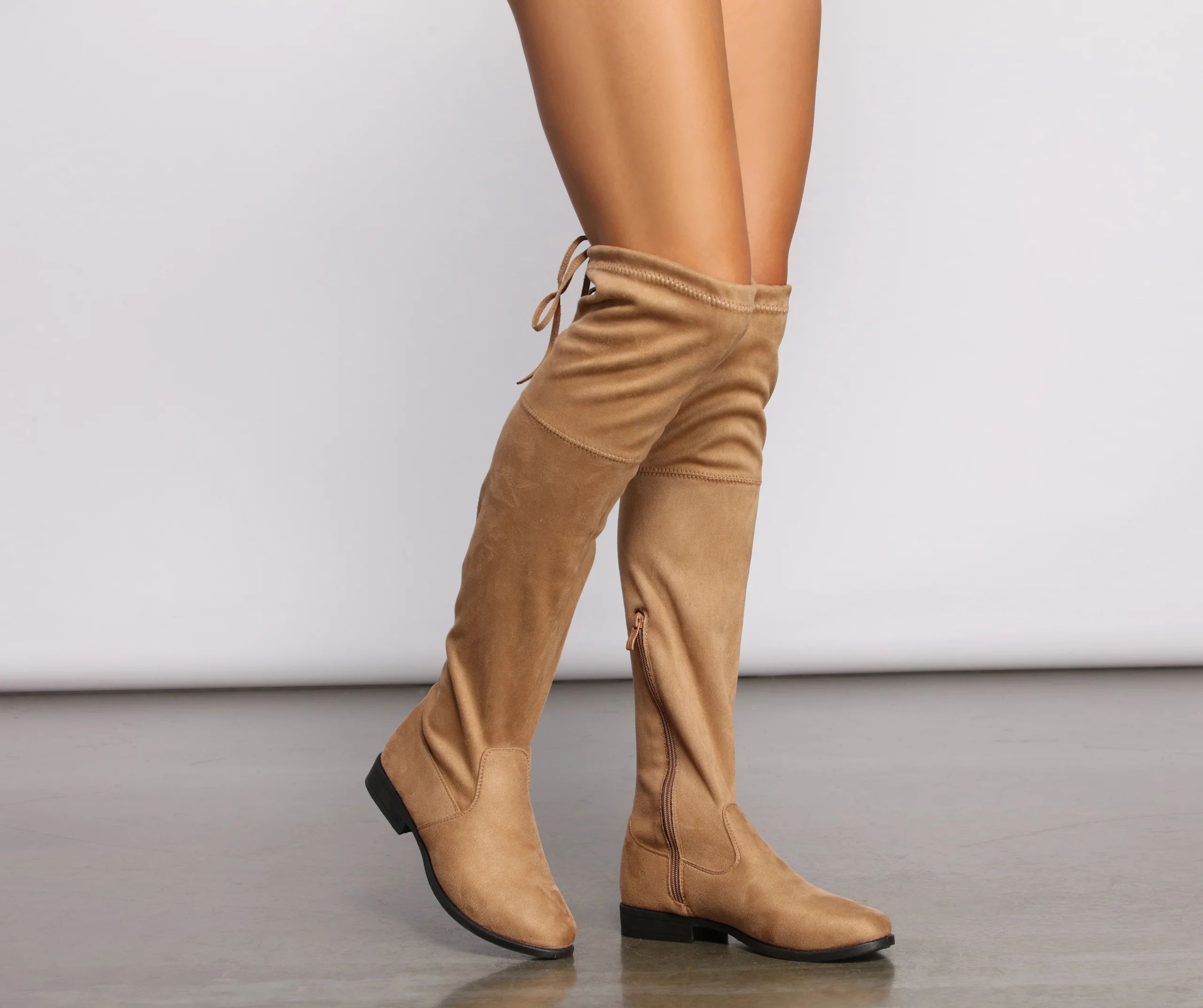 Faux Suede Over The Knee Flat Heel Boots | Windsor Stores