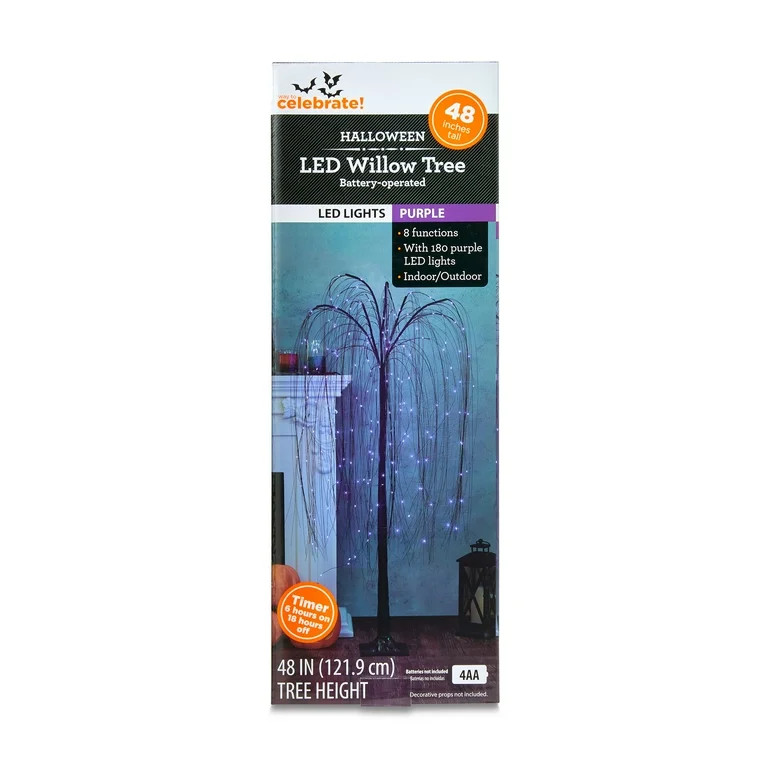 Halloween Battery-Operated Indoor/Outdoor 8 Function LED Willow Tree, Lighted Silhouettes, 4', Wa... | Walmart (US)