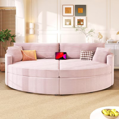 Upholstered Loveseat Sofa Couch Oversized Double Chaise Lounge Sofa Bed with USB Ports & Pillows, Pink - ModernLuxe | Target