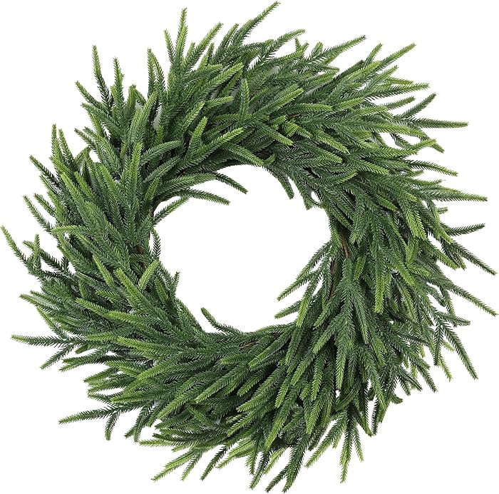 24 Inch Pine Wreath Christmas Wreaths for Front Door, Real Touch Pine Wreath Large Artificial Gre... | Amazon (US)