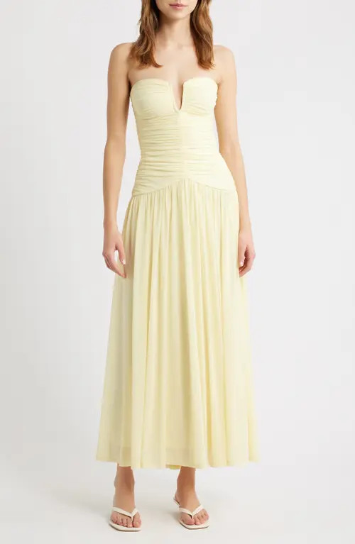Nia Beverly Ruched Strapless Chiffon Maxi Dress in Butter at Nordstrom, Size Large | Nordstrom