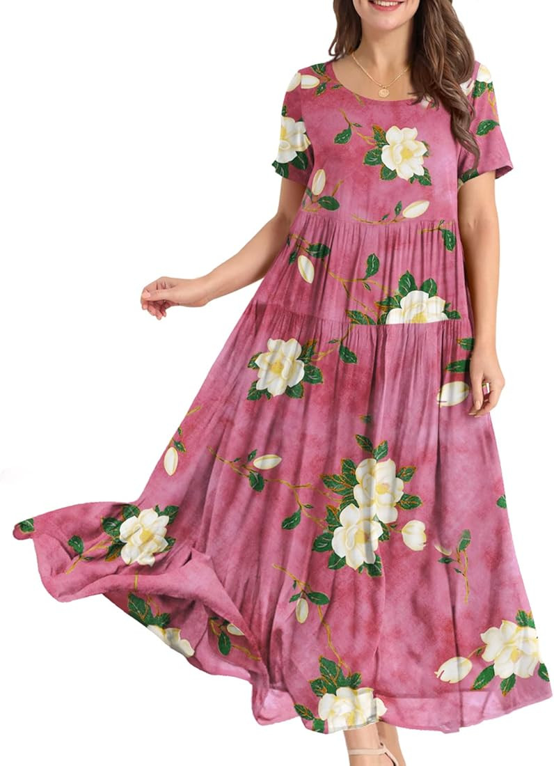 YESNO Women Casual Loose Bohemian Floral Dresses with Pockets Short Sleeve Summer Beach Swing Dre... | Amazon (US)