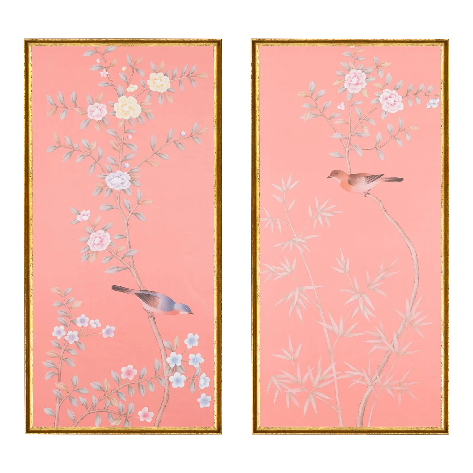 Jardins en Fleur "Luton House" Chinoiserie Hand-Painted Silk Diptych by Simon Paul Scott in Itali... | Chairish