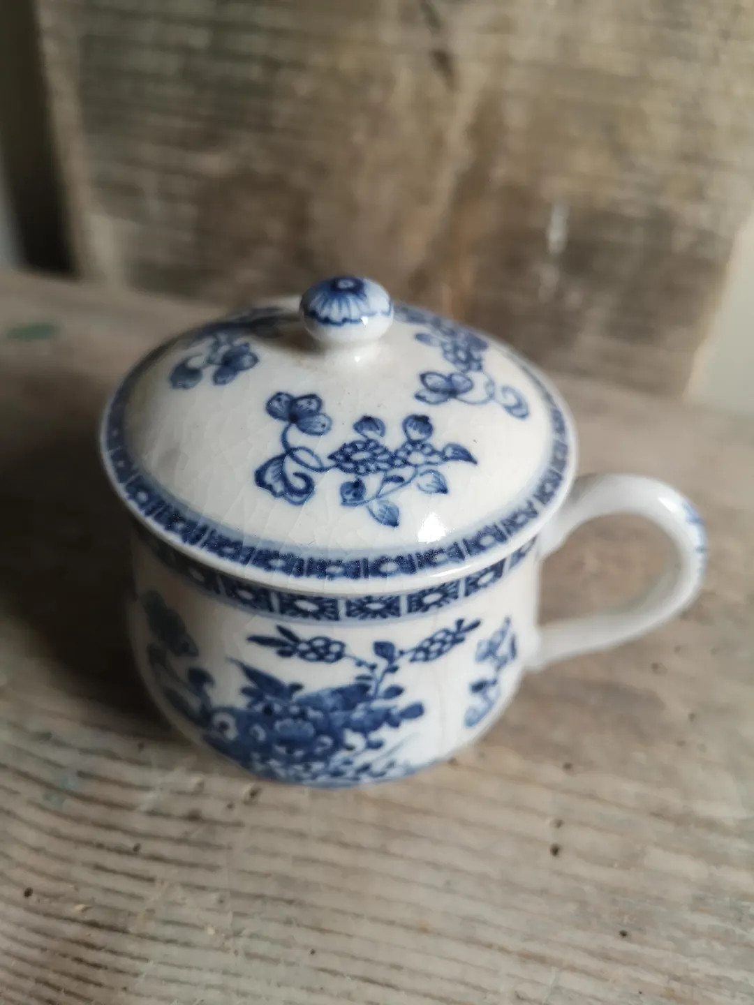 Antique French Ironstone Terre De Fer Blue and White Chinese Style Floral Pattern Lidded Hot Choc... | Etsy (US)