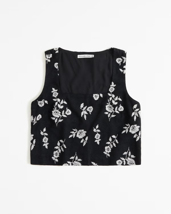 Women's Linen-Blend Embroidered Squareneck Set Top | Women's Tops | Abercrombie.com | Abercrombie & Fitch (US)
