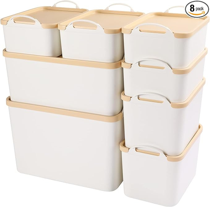 ANMINY 8PCS Plastic Storage Bins Containers with Lids, Large White Storage Organization Bins Boxe... | Amazon (US)