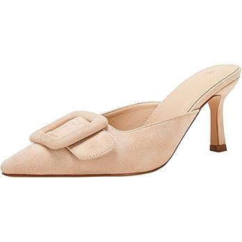 VETASTE Women's Heeled Mules Pointed Toe Suede Buckle Slip On Sandals Kitten Heels Party Wedding ... | Amazon (US)