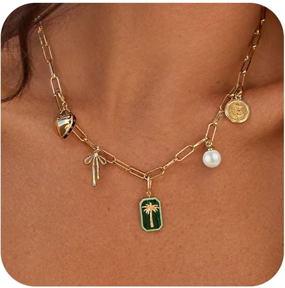Charm Necklace for Women,Dainty 14K Gold Plated Starfish Seashell Necklace Simple Gold Beach Neck... | Amazon (US)