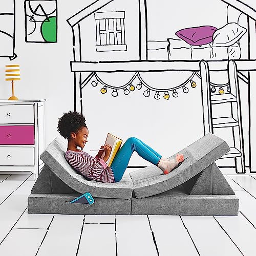 Yourigami Kids and Toddler Play Couch, Convertible Folding Sofa, Durable Foam Modular Design, Mountain Gray | Amazon (US)