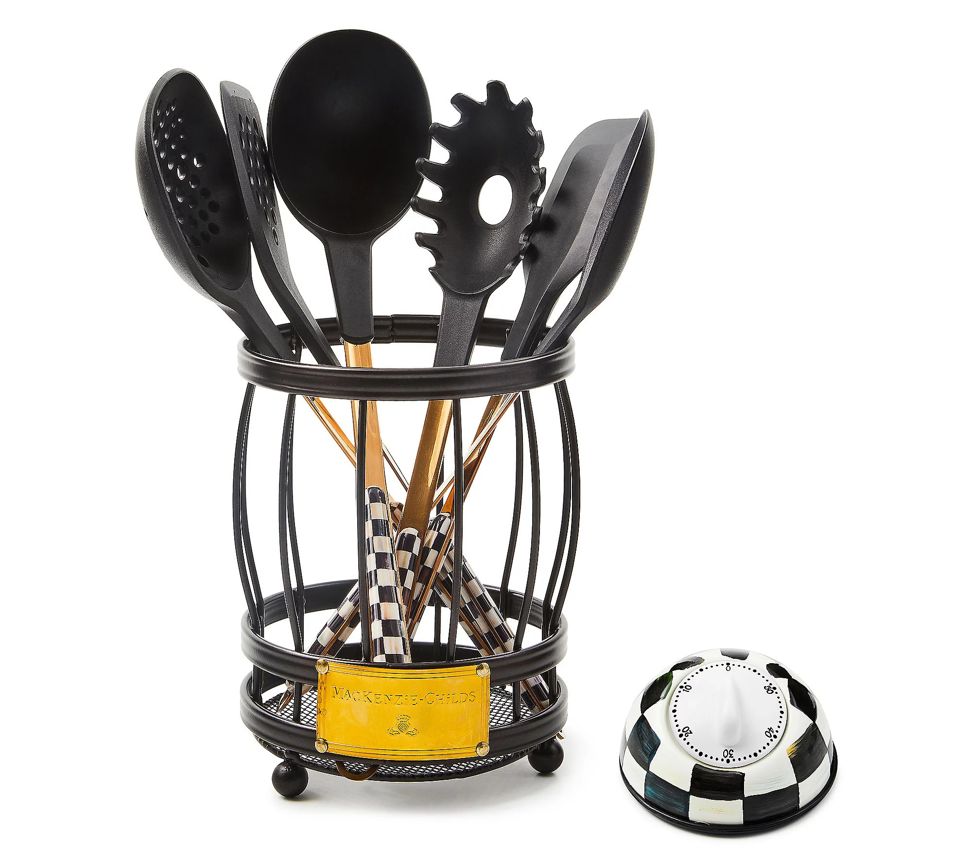 As Is MacKenzie-Childs Silicone Utensil Set Holder & Timer | QVC