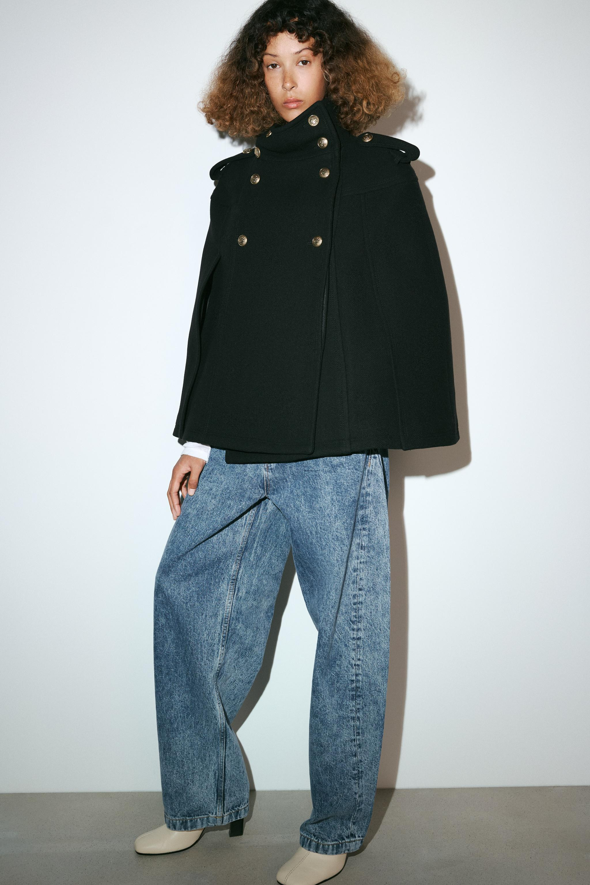 WOOL BLEND CAPE WITH METAL BUTTONS ZW COLLECTION | Zara US