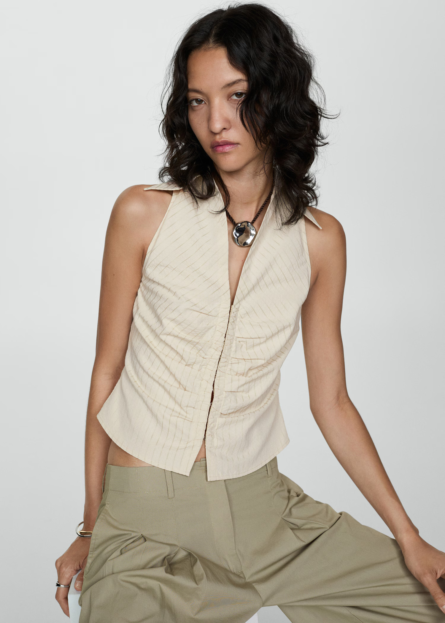 Striped top with zipper - Woman | MANGO USA | MANGO (US)