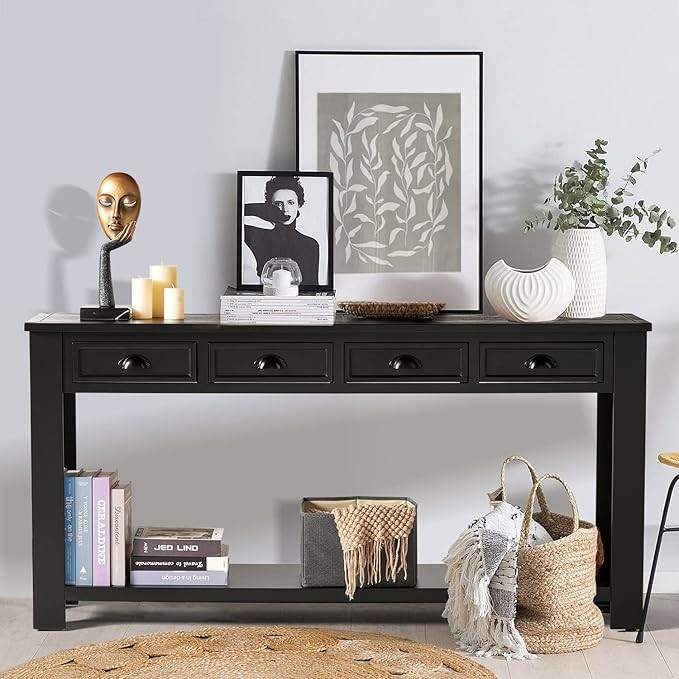 Breezestival 60 inch Solid Wood Console Table, Modern Entryway Sofa Side Table with 4 Storage Drawer | Amazon (US)