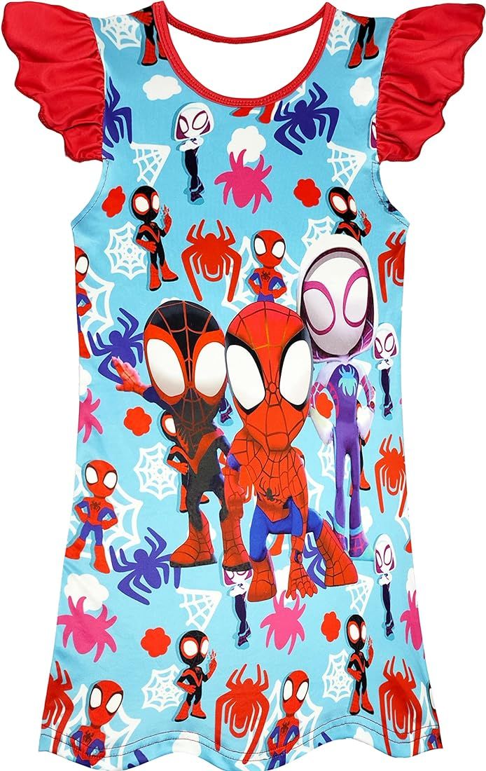 ICARNTP Toddler Girls Cartoon Hero Dresses Little Kids Ruffle Sleeve Summer Dress Party Gift Clot... | Amazon (US)