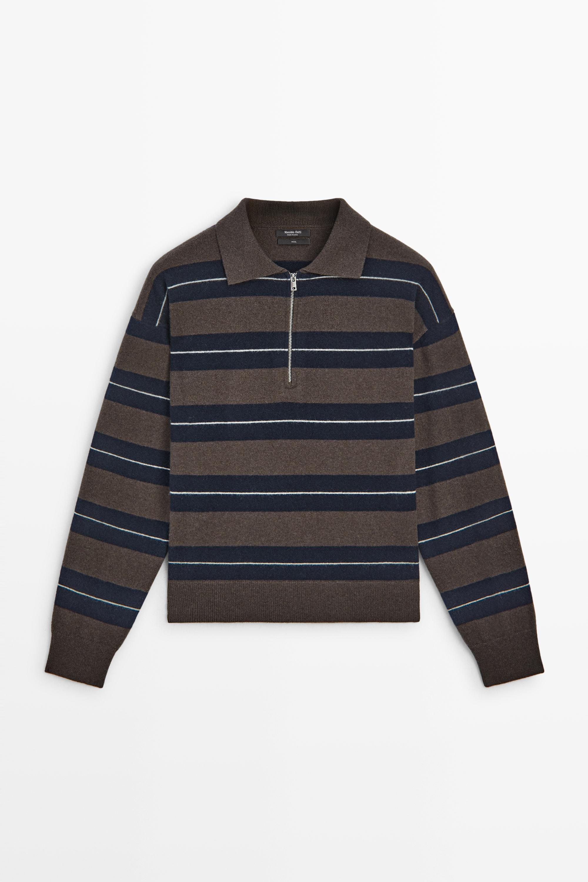 100% wool zip polo sweater - NAVY BLUE | Massimo Dutti US