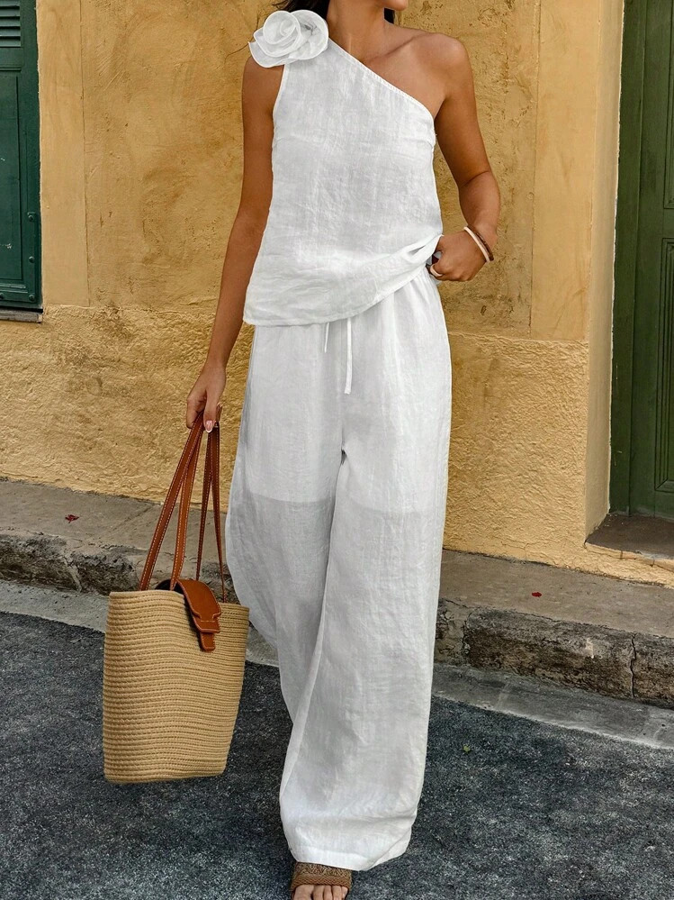 Breezaya Set De 2 Piezas Outfit De Vacaciones De Estilo Bohemio De Lino Para Mujer | SHEIN