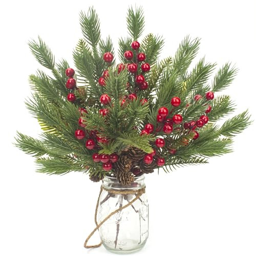 Grunyia 10 Pcs Artificial Pine Cone Picks and Red Berry Mini Artificial Pine Tree for Christmas Party Flower Wreaths and Holiday Decorations | Amazon (US)