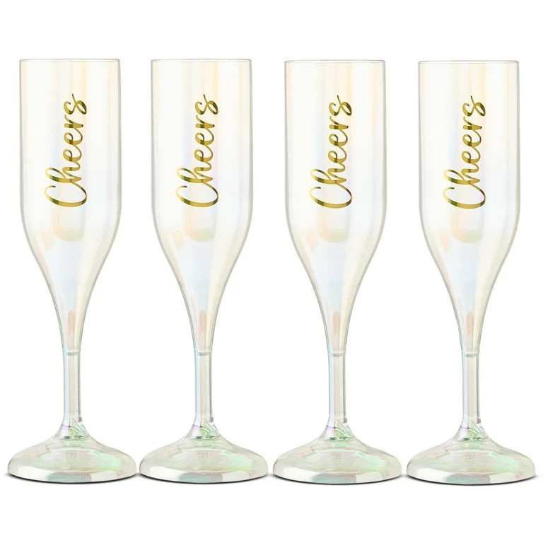 Iridescent and Gold Cheers Champagne Glasses, Set of 4, by Holiday Time | Walmart (US)