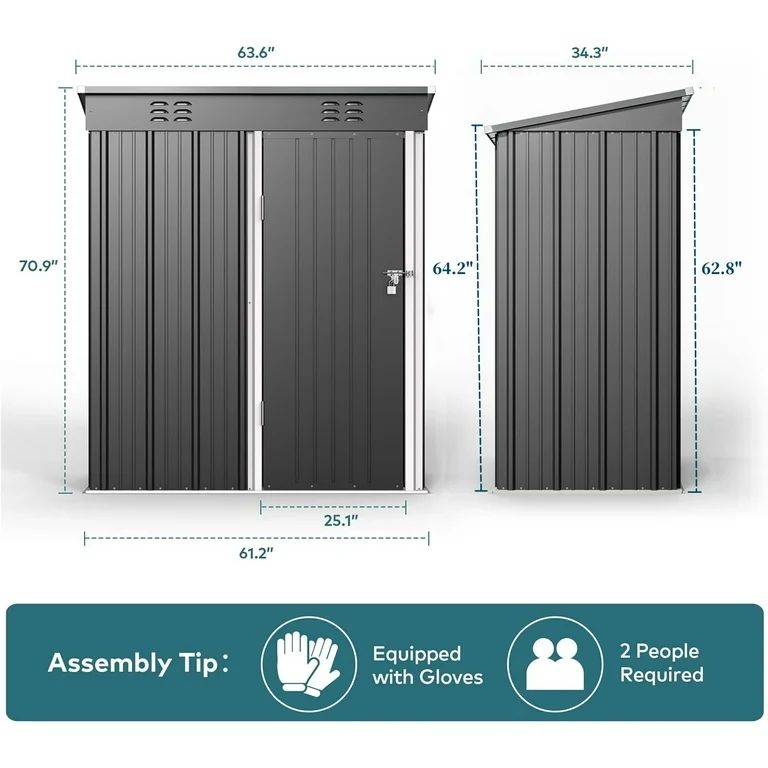 Aiho 5'x 3' Metal Outdoor Storage Shed with Lockable Door for Garden Backyard Patio - Gray | Walmart (US)