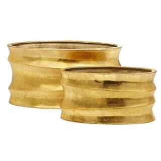 Two's Company Golden Wave Gold Colored Aluminum Planters (Set of 2) HIT902-S2 | The Home Depot