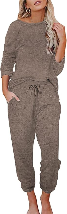Ekouaer Womens Pajamas Set Long Sleeve Loungewear Soft Joggers with Pockets | Cozy Fabric, Crew N... | Amazon (US)