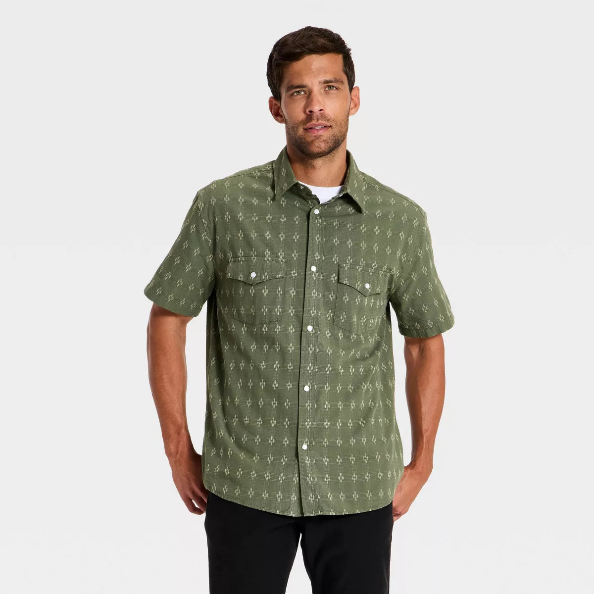 Men's Short Sleeve Western Button-Up Shirt - Goodfellow & Co™ Cream S | Target