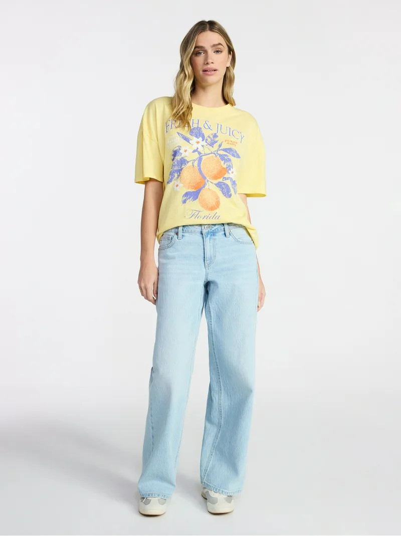 No Boundaries Washed Graphic Boyfriend Tee, Women's XXS-XXL | Walmart (US)