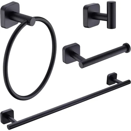 JIUJIANG 4-Piece Bathroom Accessories Set Black Bath Hardware SUS304 Stainless Steel 23.6 Inch Towel | Walmart (US)