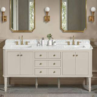 Home Decorators Collection Collette 72 in. Double Sink Greige Bath Vanity with Carrara White Marb... | The Home Depot