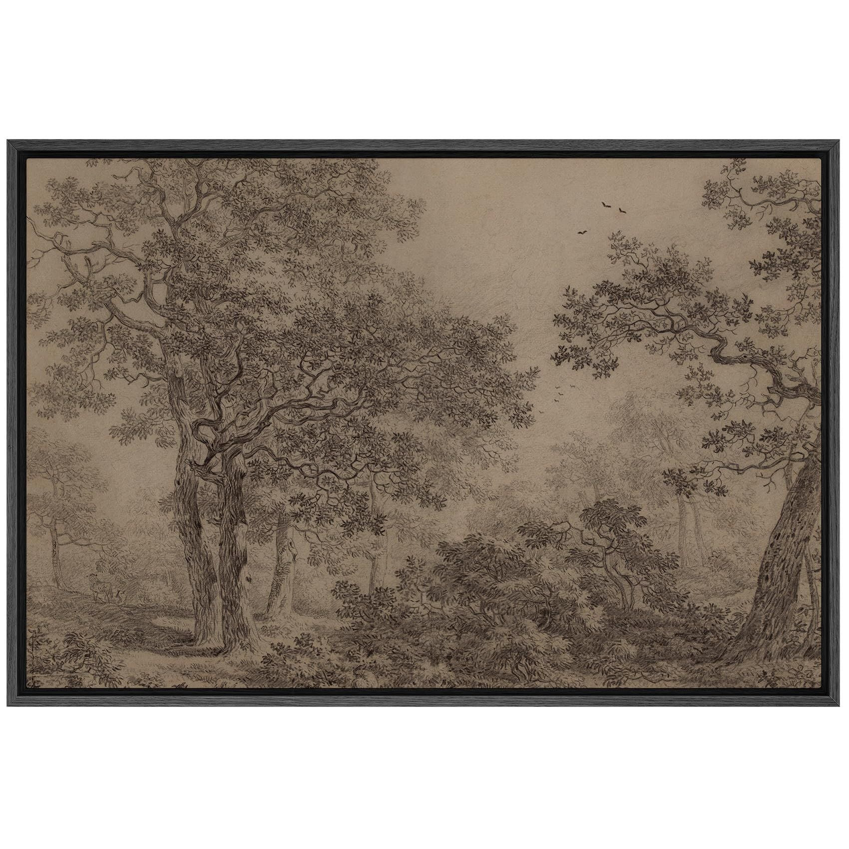 IDEA4WALL Framed Canvas Wall Art Retro Majestic Oak Tree Drawing Detailed Illustrations Black & W... | Walmart (US)