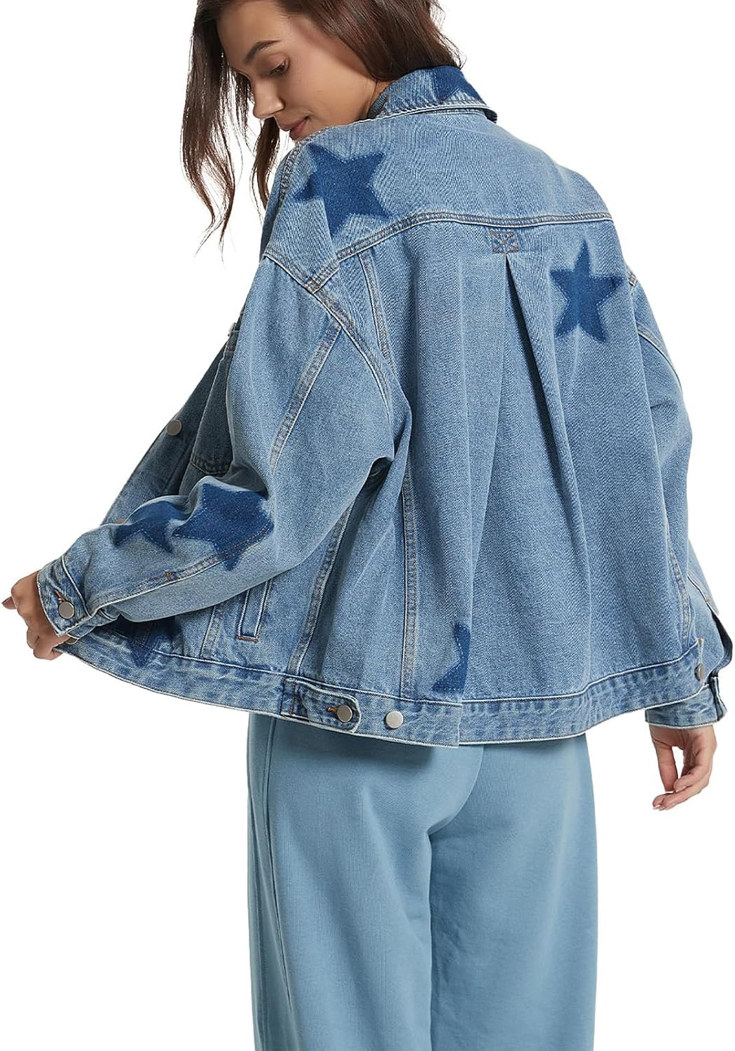 Womens Oversized Denim Button Down Boyfriend Jean Jacket | Amazon (US)