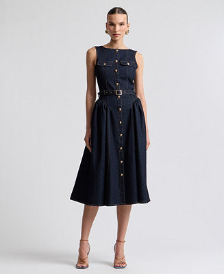 Women's Sleeveless Denim Midi Dress | Macy's