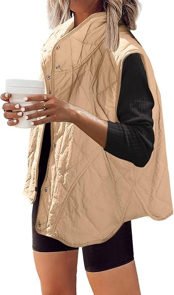 Kalssior Womens Oversized Quilted Vest Stand Collar Padded Gilet Lightweight Button Down Sleeveless  | Amazon (US)