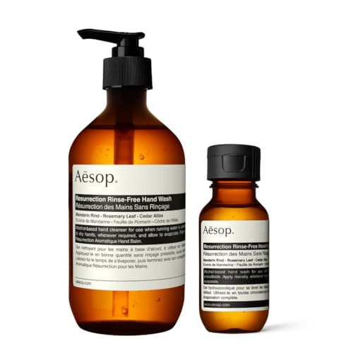 Aesop Resurrection Rinse-Free Hand Wash | Aromatic, Alcohol-Based Gel with Purifying and Hydrating Properties | Cleanses without Water | 1.7 oz + 16.9 oz | Amazon (US)
