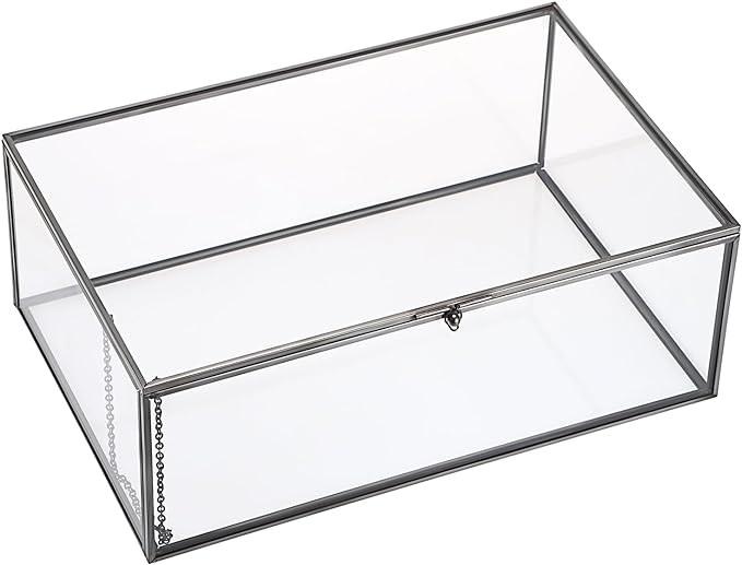 Hipiwe Vintage Glass Box with Lid - Rectangle Jewelry Display Organizer Box Black Vanity Lidded B... | Amazon (US)