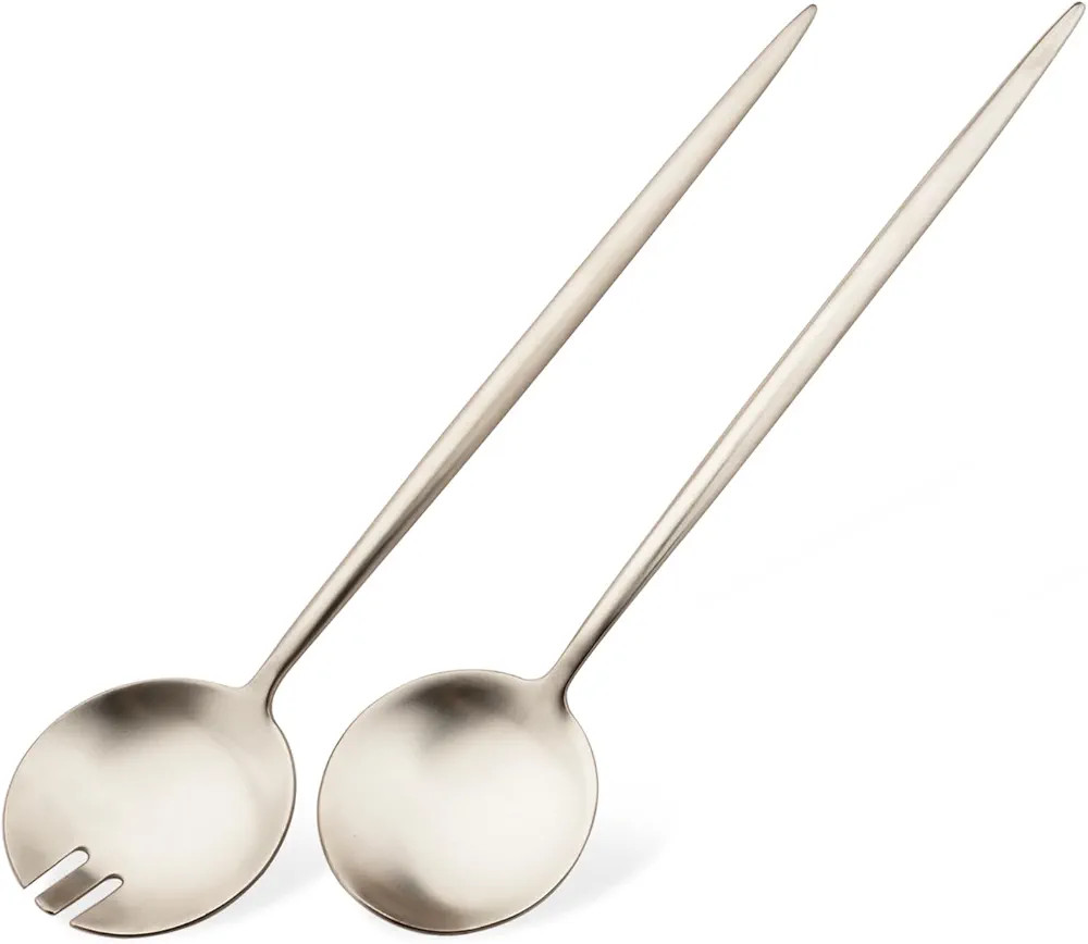 Salad Servers, 18/8 Stainless Steel Serving Fork and Spoon Set, Include 1 Large Salad Spoon and 1... | Amazon (US)