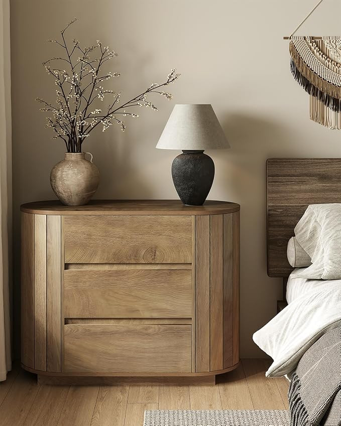 LITTLE TREE Large Nightstand, Oversized Night Stand Set 2, Slatted Side Design Wood Nightstand, M... | Amazon (US)