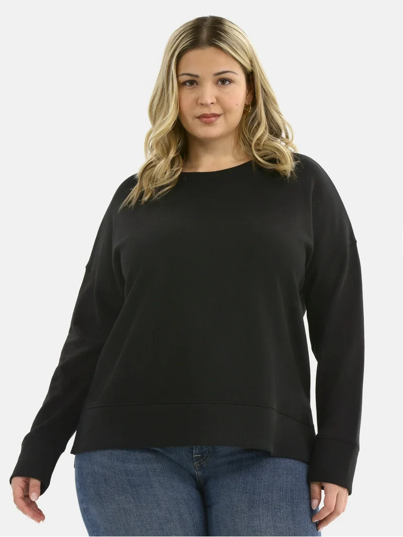 Time and Tru Women's Tunic Sweatshirt with High-Low Hem, Sizes XS -4X | Walmart (US)