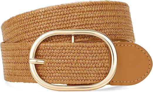 Straw Woven Rattan Wide Stretch Straw Belt Boho Braided Belts for Women | Amazon (US)