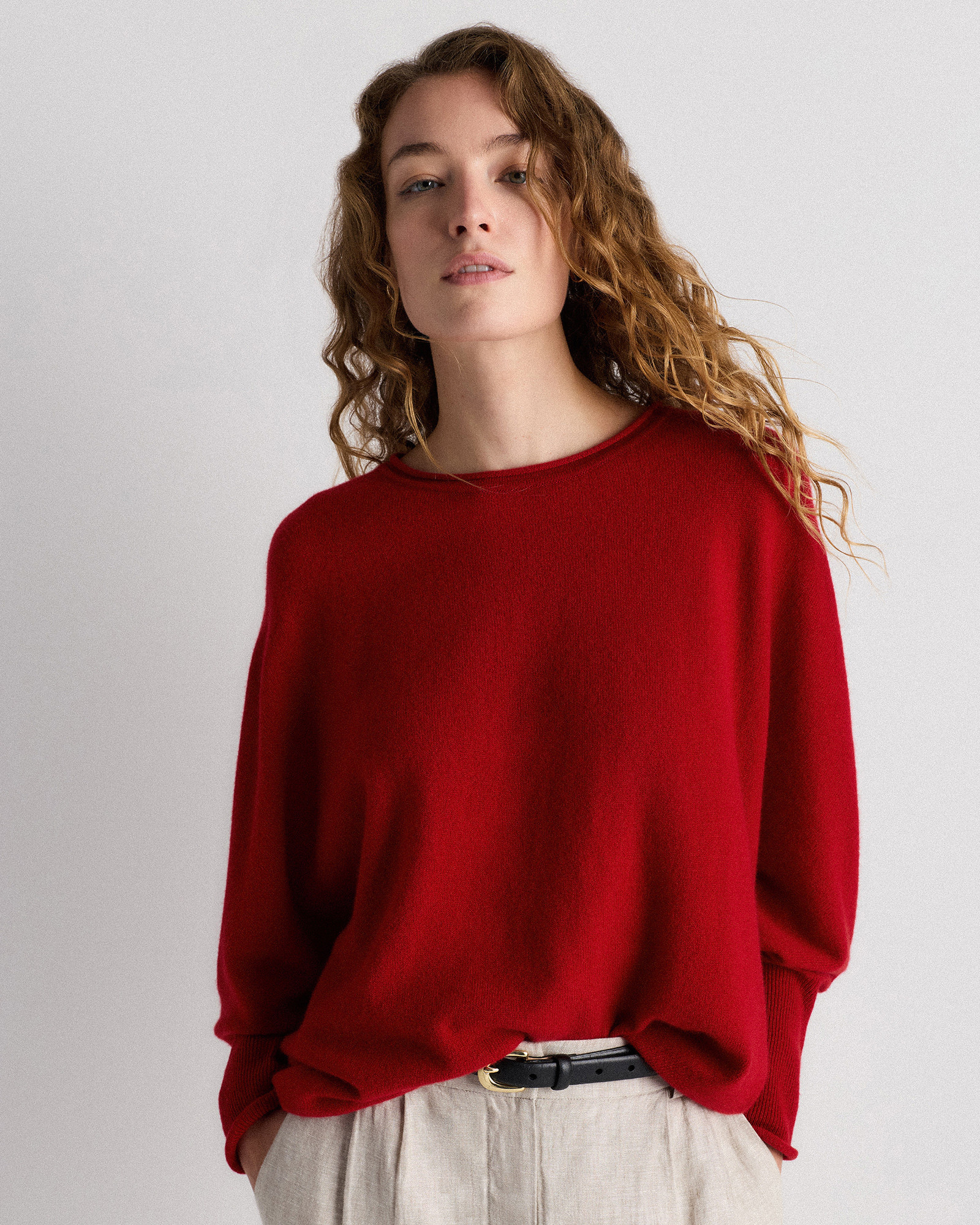 Quince | Women's Mongolian Cashmere Batwing Sweater in Varsity Red, Size S/M | Quince