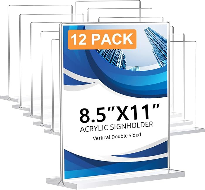 12 Pack Acrylic Sign Holder 8.5 x 11, Double-Sided Clear Sign Holder Plastic Stands for Display, ... | Amazon (US)
