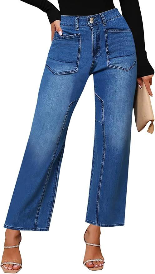 Cicy Bell Womens Baggy Straight Leg Jeans High Waisted Barrel Boyfriend Button Stretchy Trendy De... | Amazon (US)