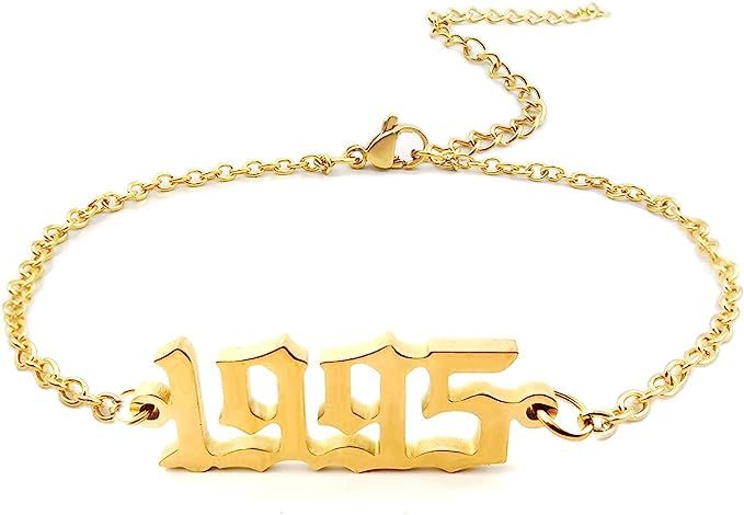 Birth Year Anklet Bracelets for Women Teen Girls,14K Gold Plated Dainty Number Charm Adjustable C... | Amazon (US)