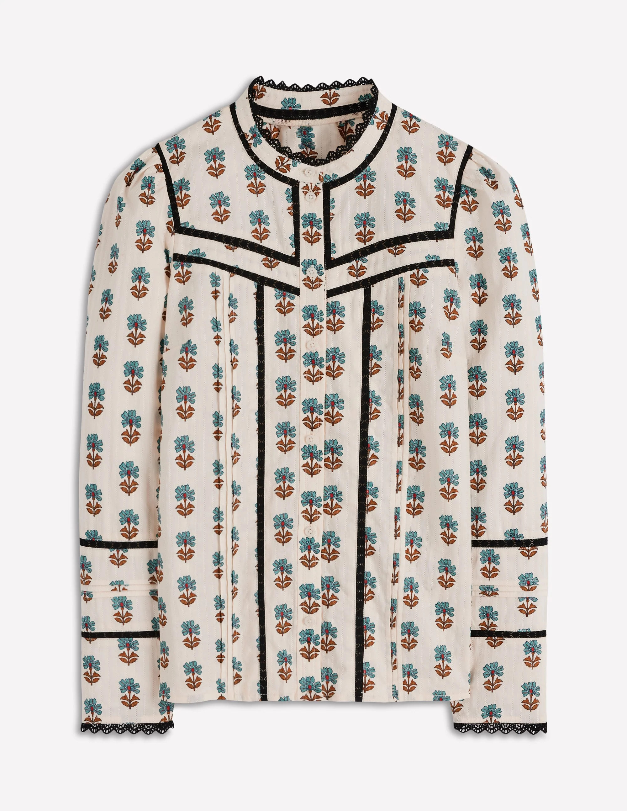 Cotton Lace Trim Top-Ivory, Woodblock Flower | Boden (US)