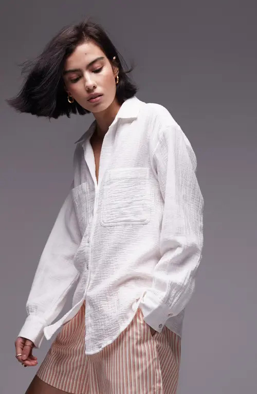 Topshop Casual Cotton Button-Up Shirt in White at Nordstrom, Size 8 Us | Nordstrom