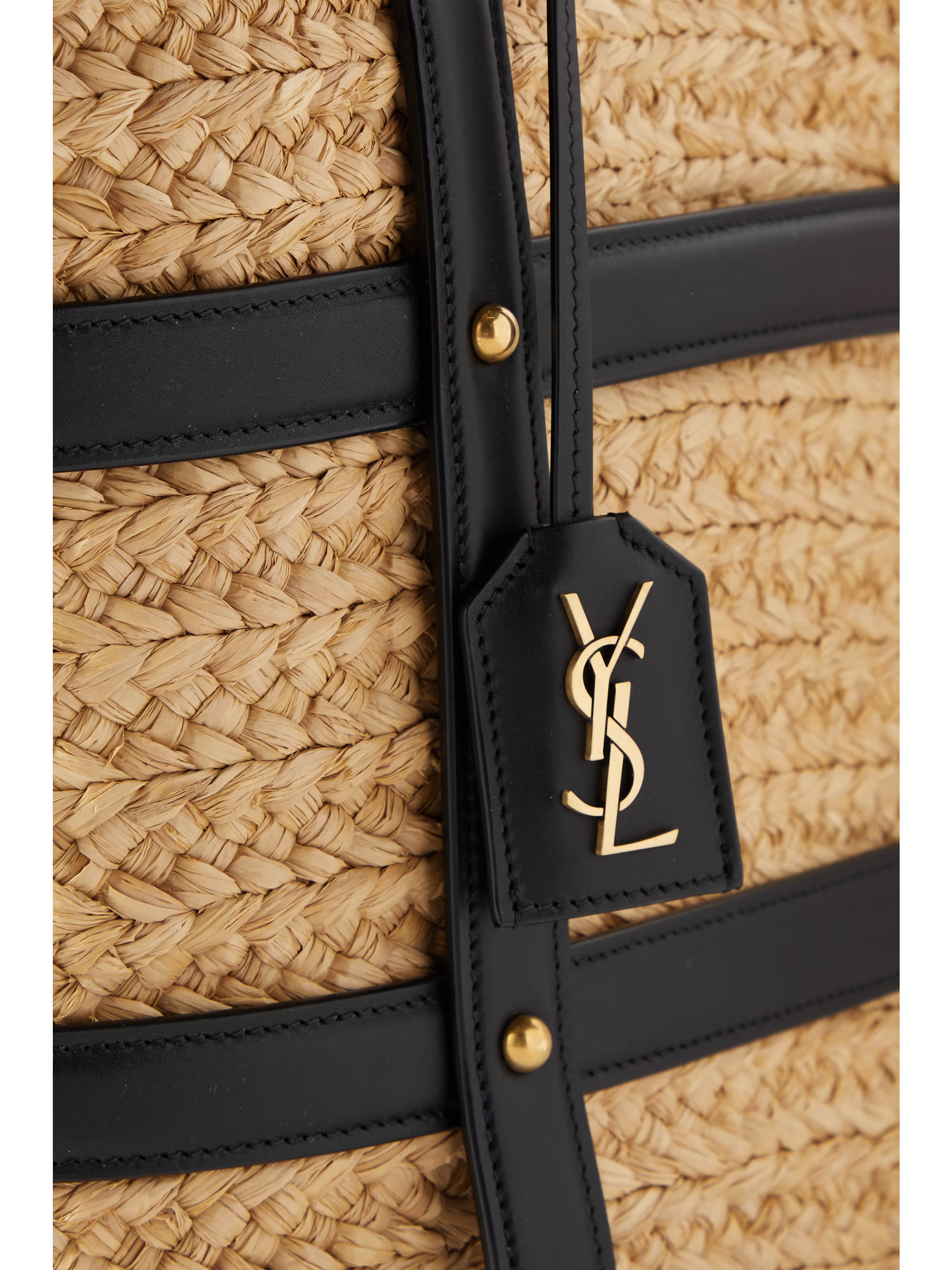 Black Panier studded leather-trimmed woven raffia tote | SAINT LAURENT | NET-A-PORTER | NET-A-PORTER (US)