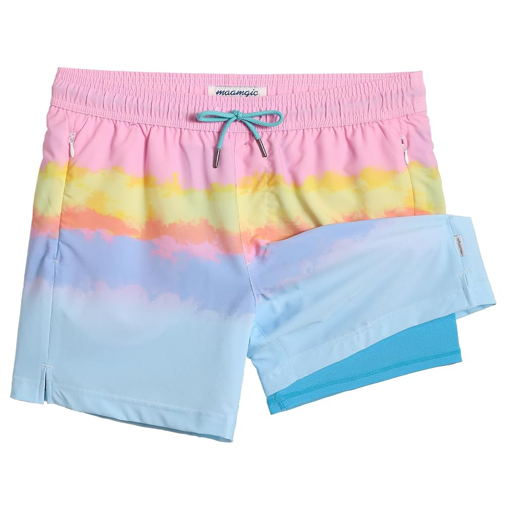 maamgic Mens Swim Trunks with Compression Liner 5" Stretch Beach Shorts Quick Dry with Zipper Poc... | Amazon (US)