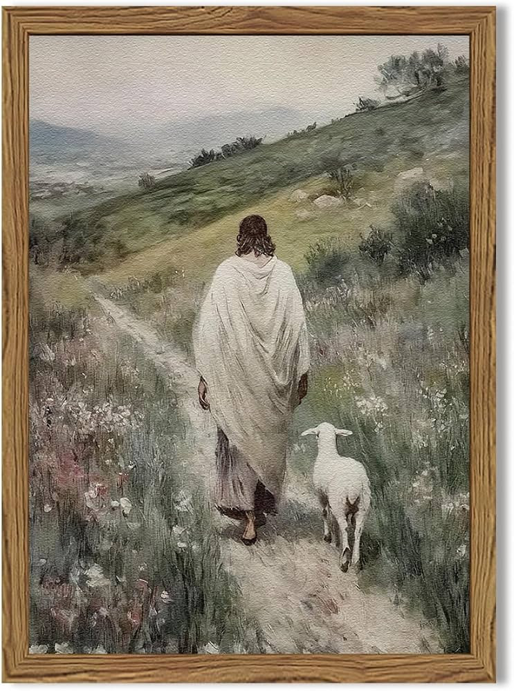 Jesus and Lamb Wall Art 3D Textured Hand Drawn Sandstone Lost Lamb Wall Decor, Jesus Leaves the 9... | Amazon (US)