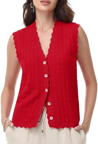 AceNest Trendy Sweater Vest Waffle Knit Top Vest V Neck Cardigan Sweater Casual Sleeveless Tops C... | Amazon (US)
